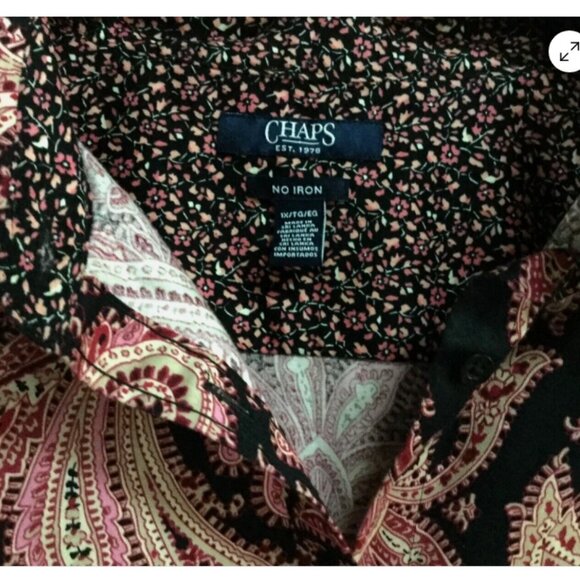 CHAPS Women Plus Size 1X Blouse Shirt Top No Iron Button Pink Burgundy Black - Picture 4 of 4